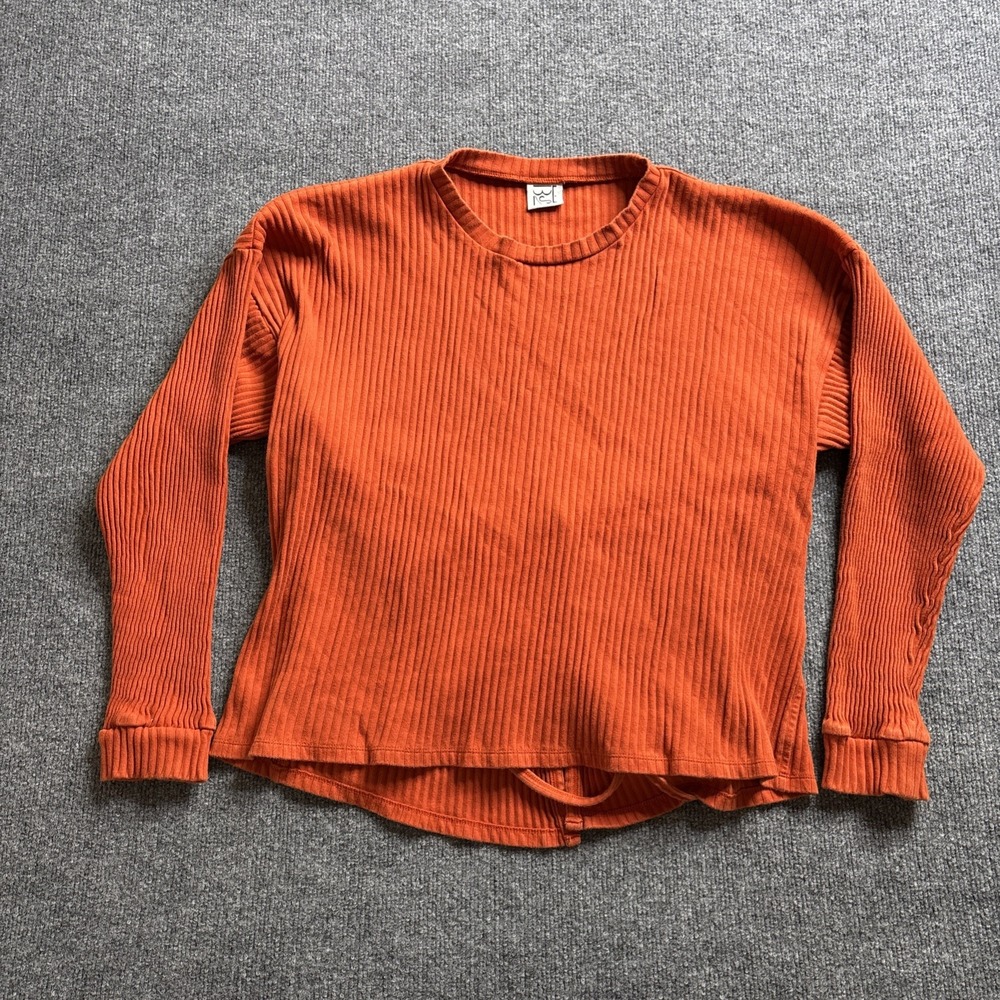 Baserange Long Sleeve Shirt Women's XS Tie Waist Organic Cotton Ribbed Orange